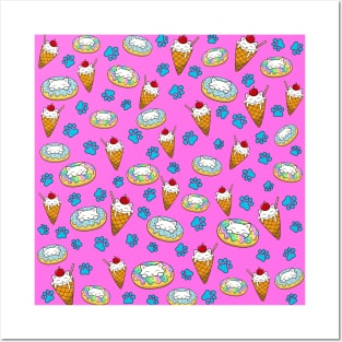 Cute cats and sweets Pattern Posters and Art